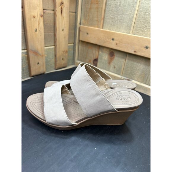 Dual Crocs Comfort Beige Wedge Sandals Size 10 Open Toe Slip-On Womens Shoes - Picture 5 of 8